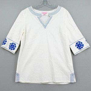 LILLY PULITZER White Linen Embroidered Tunic Top